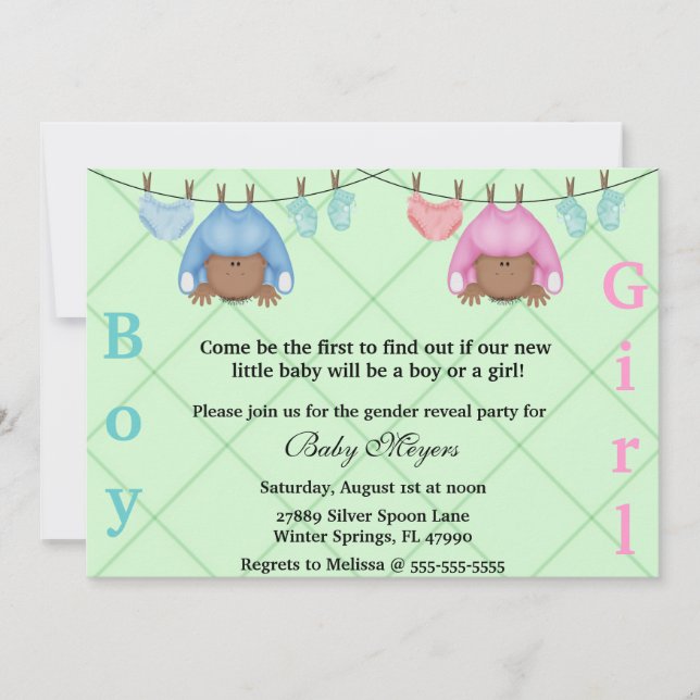 Cute Pink & Blue Gender Reveal Party Invitation (Front)
