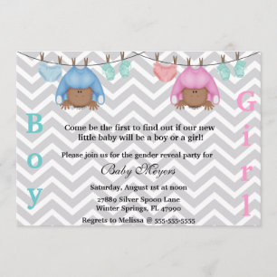 Cute Pink & Blue Gender Reveal Party Invitation