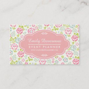 Cute Pink & Blue Girly Floral Personalised Business Card