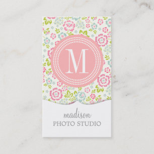Cute Pink & Blue Girly Floral Personalised Business Card