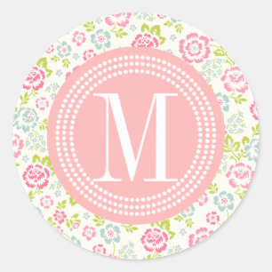 Cute Pink & Blue Girly Floral Personalised Classic Round Sticker