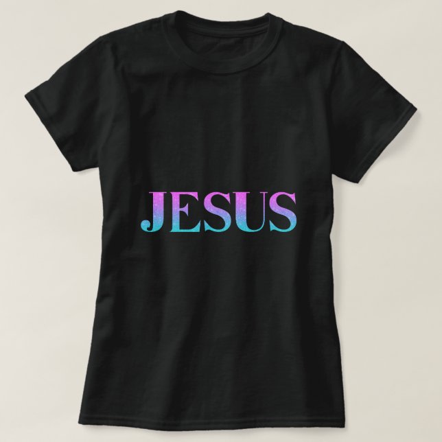 Cute Pink Blue Glitter Jesus Name  T-Shirt (Design Front)