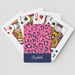 Cute Pink Blue Leopard Print Name Playing Cards