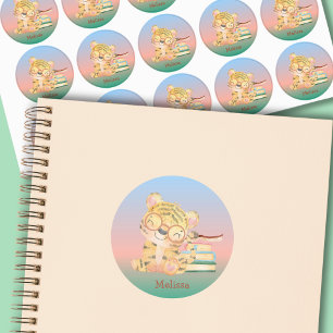 Cute Pink Blue Pastel Baby Tiger With Books Name