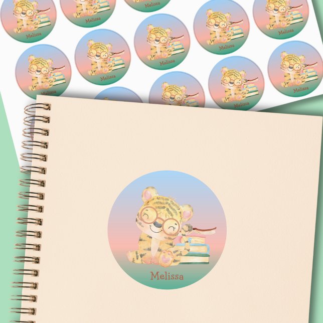 Cute Pink Blue Pastel Baby Tiger With Books  Name (Creator Uploaded)