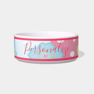 Cute Pink Blue Pastel Design Personalised Dog Cat Bowl