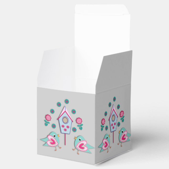 Cute Pink Blue Shabby Chic Birds and Bird House Favour Box (Opened)