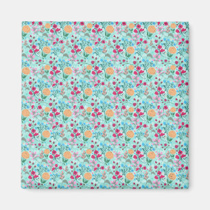Cute Pink & Blue Small Floral Mint Design Magnet