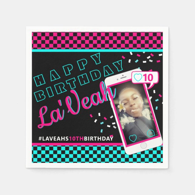 Cute Pink|Blue Social Media| Cellphone Photo Napkin (Front)