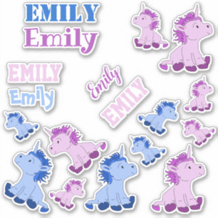 Cute Pink Blue Unicorns Kids Name