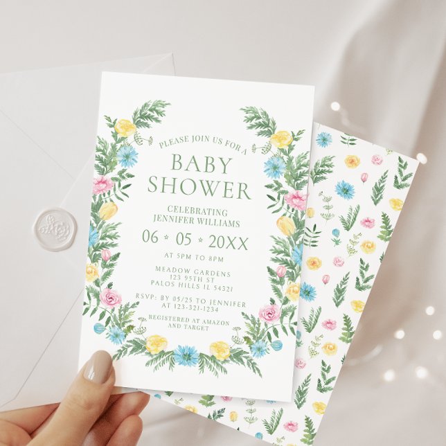 Cute pink blue yellow wildflower boho baby shower invitation (Creator Uploaded)