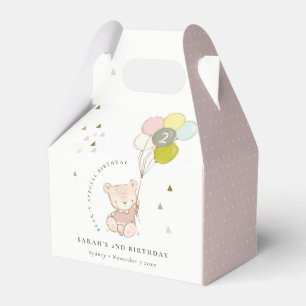 Cute Pink Blush Bear Balloon Any Age Birthday Favour Box