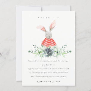 Cute Pink Blush Bunny Garden Foliage Baby Shower Thank You Card