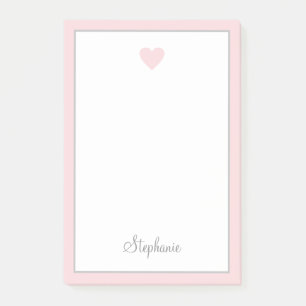Cute Pink Blush Heart and Border Modern Script Post-it Notes