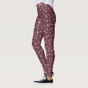 Cute Pink Blush Heart Pattern on Burgundy Leggings