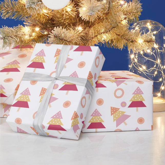 Cute Pink Blush Holiday Tree  Wrapping Paper (Holidays)