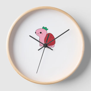 Cute pink blushing strawberry turtle Classic T-Shi Clock