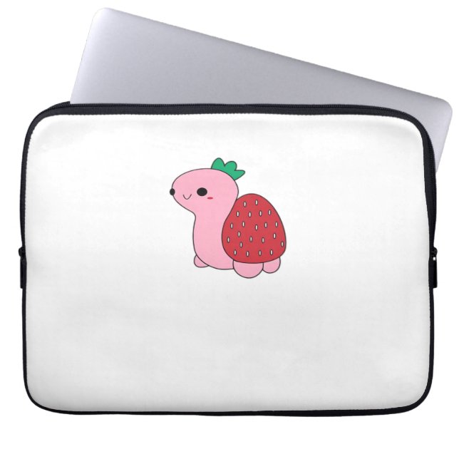 Cute pink blushing strawberry turtle Classic T-Shi Laptop Sleeve (Front)
