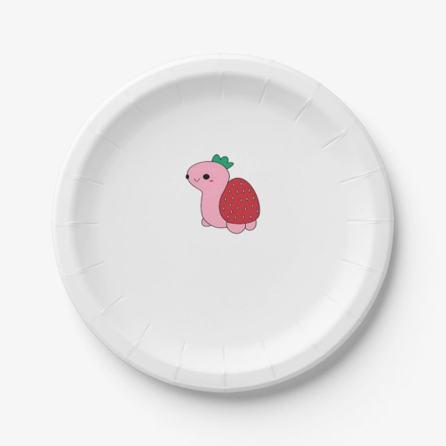 Cute pink blushing strawberry turtle Classic T-Shi Paper Plate (Front)