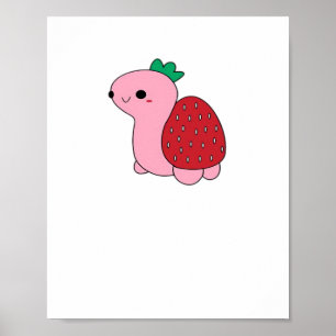Cute pink blushing strawberry turtle Classic T-Shi Poster