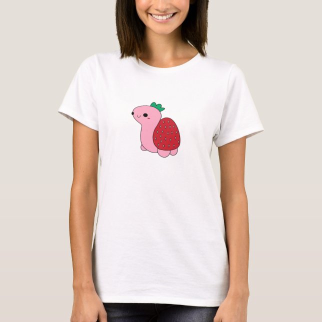 Cute pink blushing strawberry turtle Classic T-Shi T-Shirt (Front)