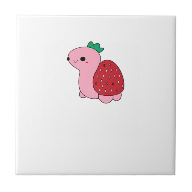 Cute pink blushing strawberry turtle Classic T-Shi Tile (Front)