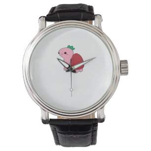 Cute pink blushing strawberry turtle Classic T-Shi Watch
