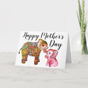 Cute Pink Boho Baby Elephant Happy Mothers Day Card
