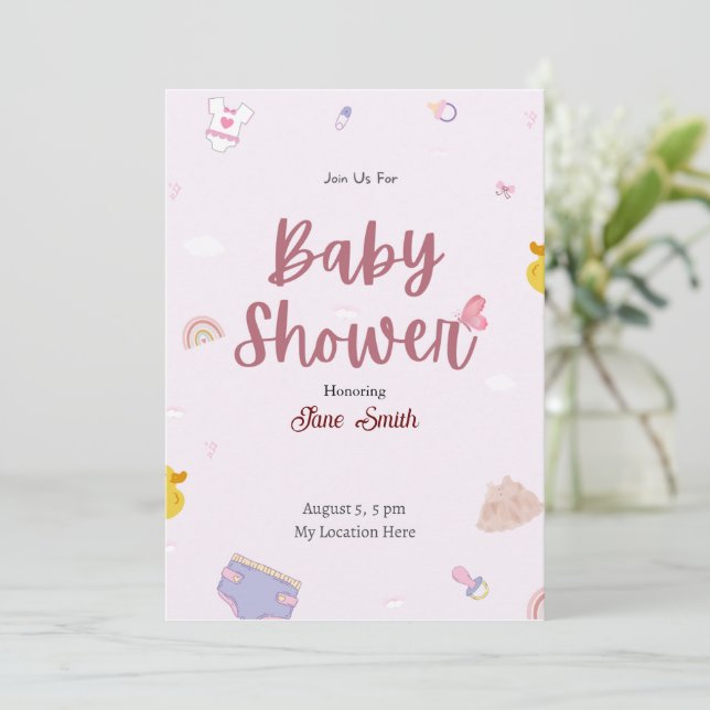 Cute Pink Boho Baby Shower Invitation (Standing Front)