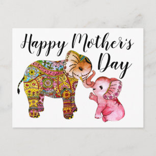 Cute Pink Boho Elephants Happy Mother's Day Postcard