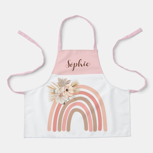 Cute Pink Boho Rainbow Girls All-Over Print Apron (Front)