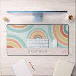 Cute Pink Boho Rainbow Initials Desk Mat<br><div class="desc">This cute boho desk mat features a colourful abstract rainbow design,  with pinks and blues. The modern mat also features space for you to add a name at the bottom,  and your initials at the bottom right corner.</div>