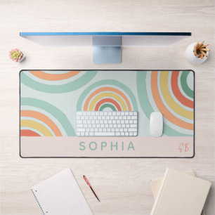 Cute Pink Boho Rainbow Initials Desk Mat