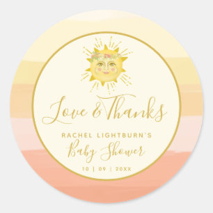 Cute Pink Boho Rainbow Ray of Sunshine Baby Shower Classic Round Sticker