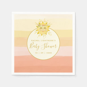 Cute Pink Boho Rainbow Ray of Sunshine Baby Shower Napkin