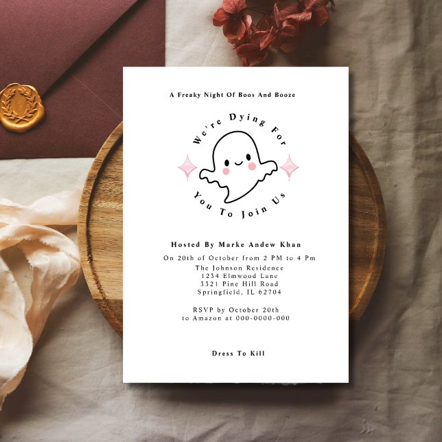 Cute Pink Boos and Booze Ghost Halloween Party  Invitation (Creator Uploaded)