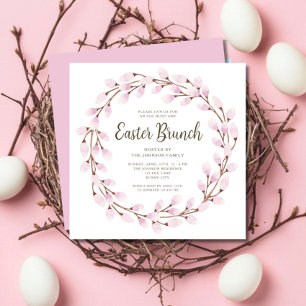Cute Pink Botanical Easter Brunch Invitation