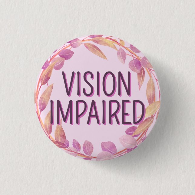 Cute Pink Botanical Leaves Vision Impaired 3 Cm Round Badge (Front)