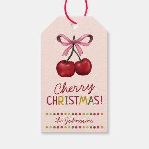 Cute Pink Bow and Sweet Red Cherry Christmas  Gift Tags