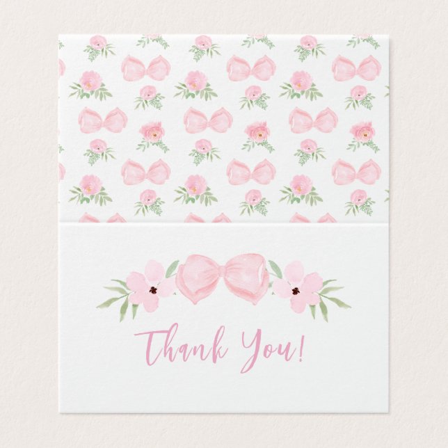 Cute pink bow baby girl shower thank you cards (Outside Unfolded)