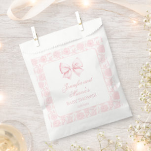 Cute pink bow baby girl shower thank you favour bags