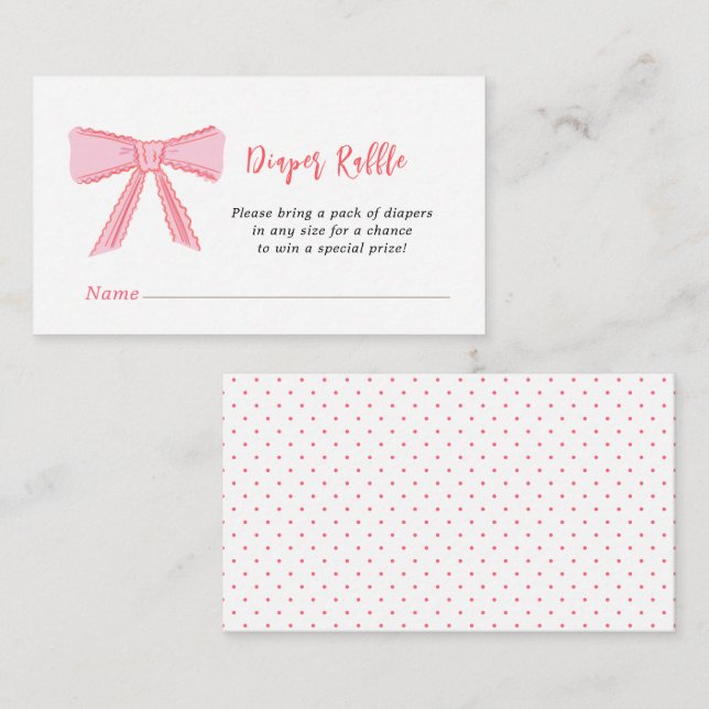 Cute Pink bow Baby shower Diaper Raffle Enclosure Card (Front/Back)