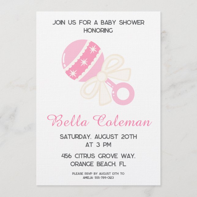 cute pink bow baby shower invitation (Front)