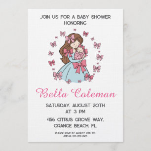 cute pink bow baby shower invitation