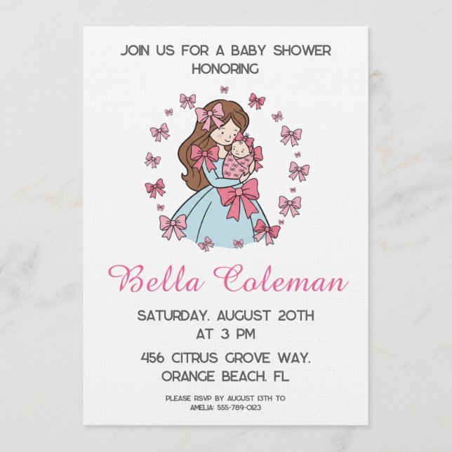 cute pink bow baby shower invitation (Front)