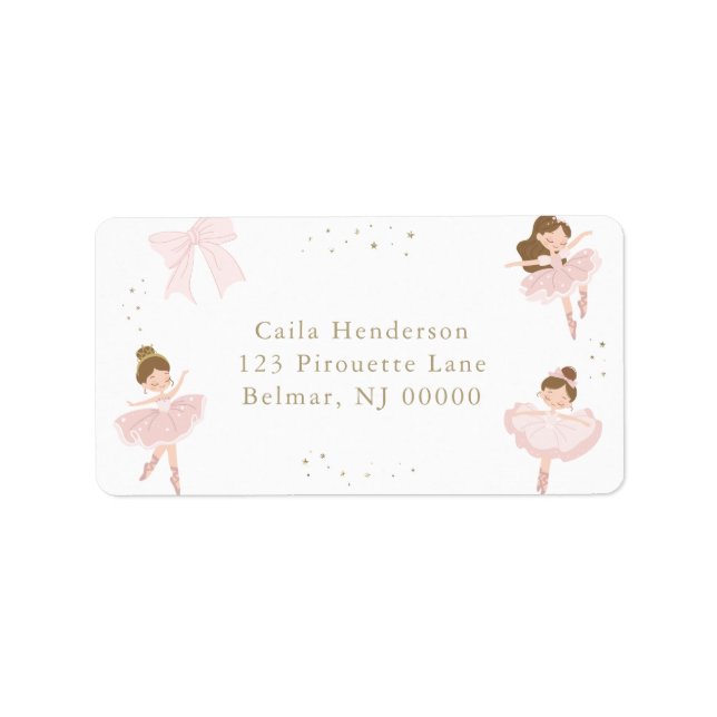 Cute Pink Bow Ballerina Birthday Return Address Label (Front)