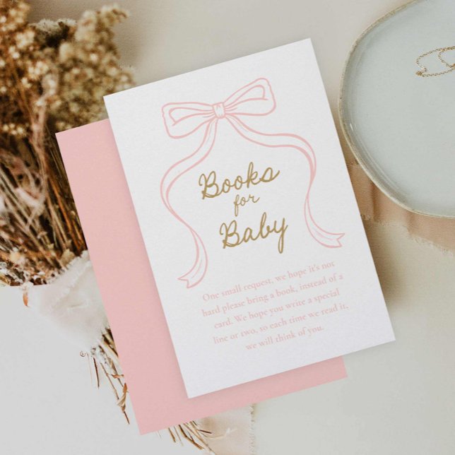 Cute Pink Bow Books for Baby Enclosure Card (Pink Bow Girl Baby Shower Books for Baby)