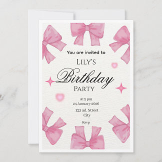 Cute Pink Bow Border Greeting Card l invitation 