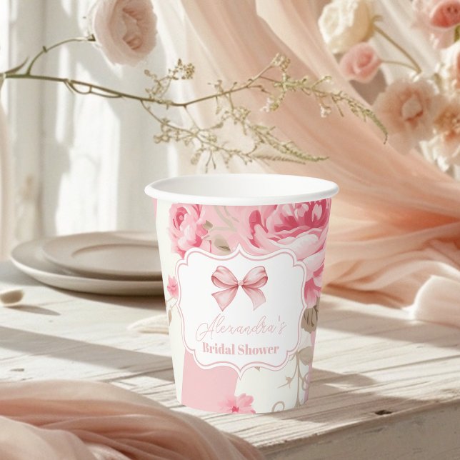 Cute Pink Bow Bridal Shower Paper Cups (Creator Uploaded)