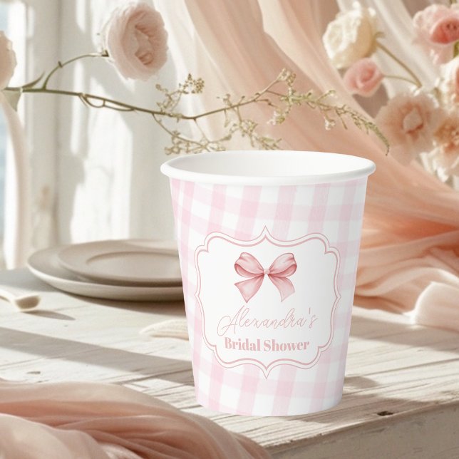 Cute Pink Bow Bridal Shower Paper Cups (Creator Uploaded)